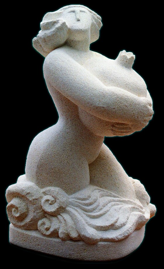"Pomegranate" New Zealand Oamaru Limestone, 22 x13"x10", Angela Treat Lyon "Pomegranate" by Angela Treat Lyon