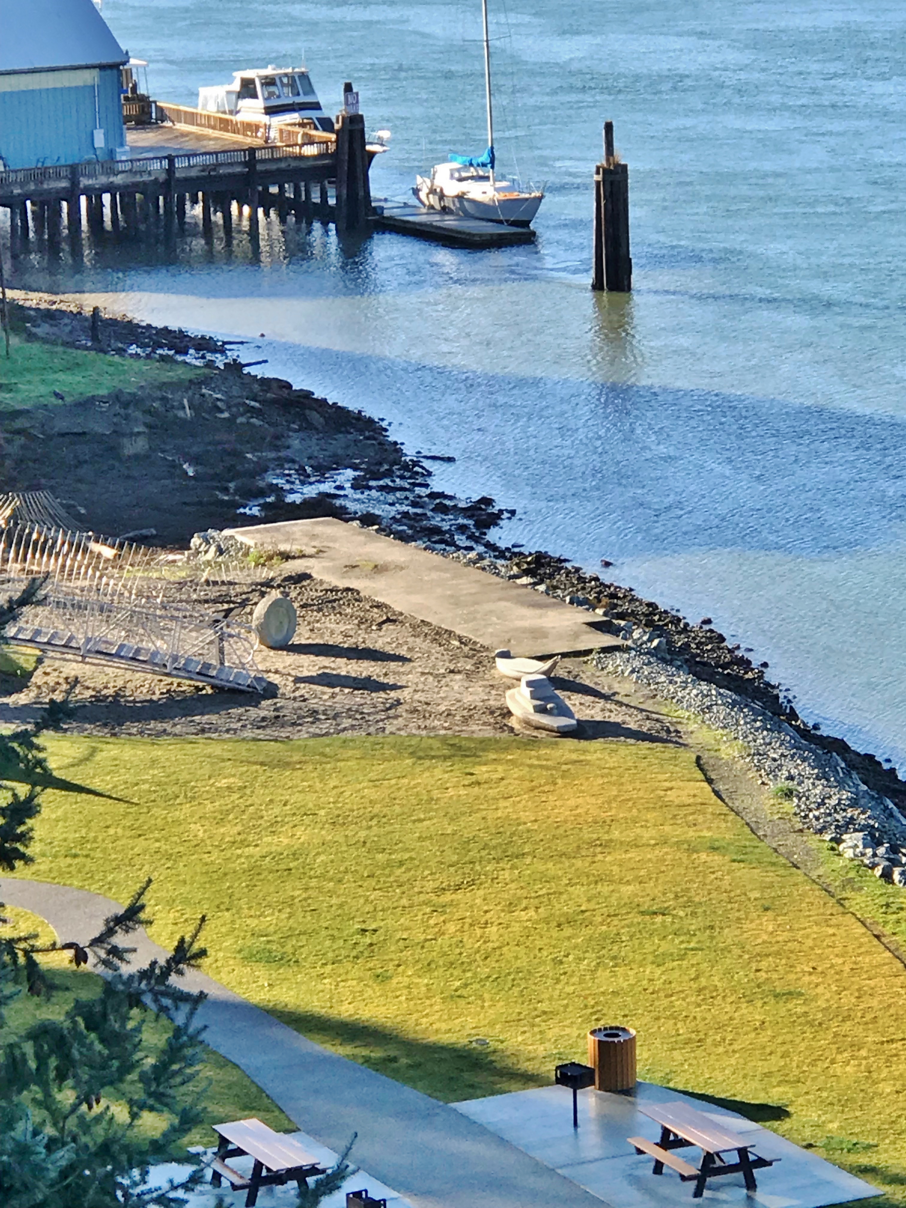 Conner Park with “Crossing Point in place as viewed from the Rainbow Bridge in La Conner.