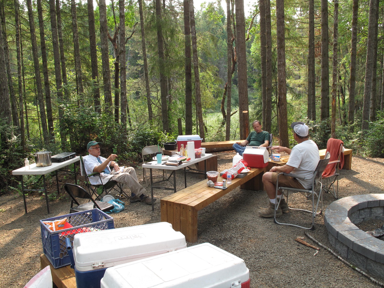 Potluck dinner on August 2, 2017, after a long hot day. Then it was time to hit the sleeping bags.