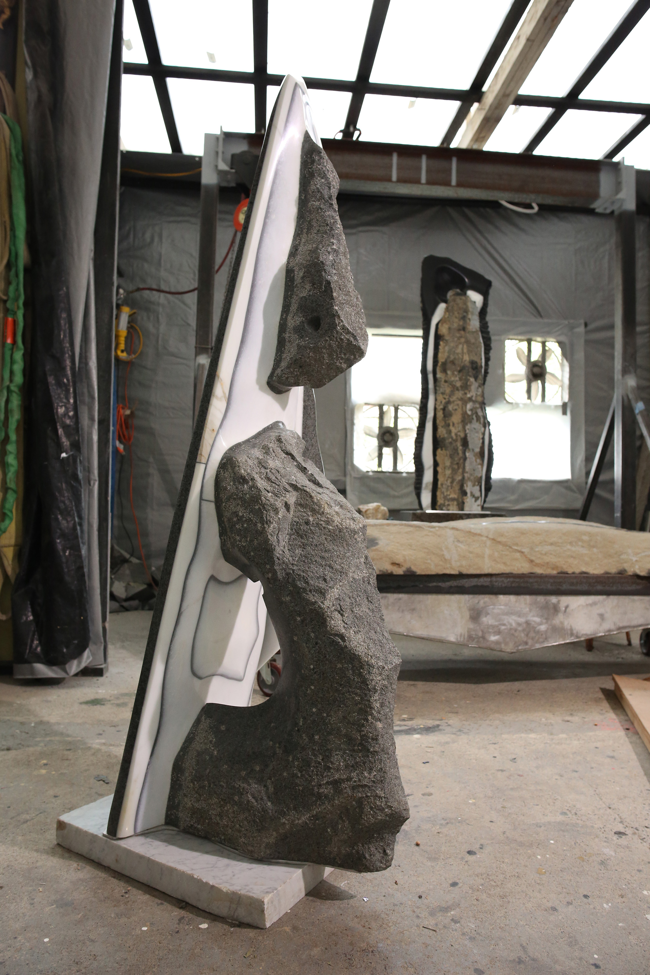 'Quantum Fudo', Geologic Series, 63" x 16" c 6", Grey Granite & Italian Marble, 2010 Anthony Kaufmann