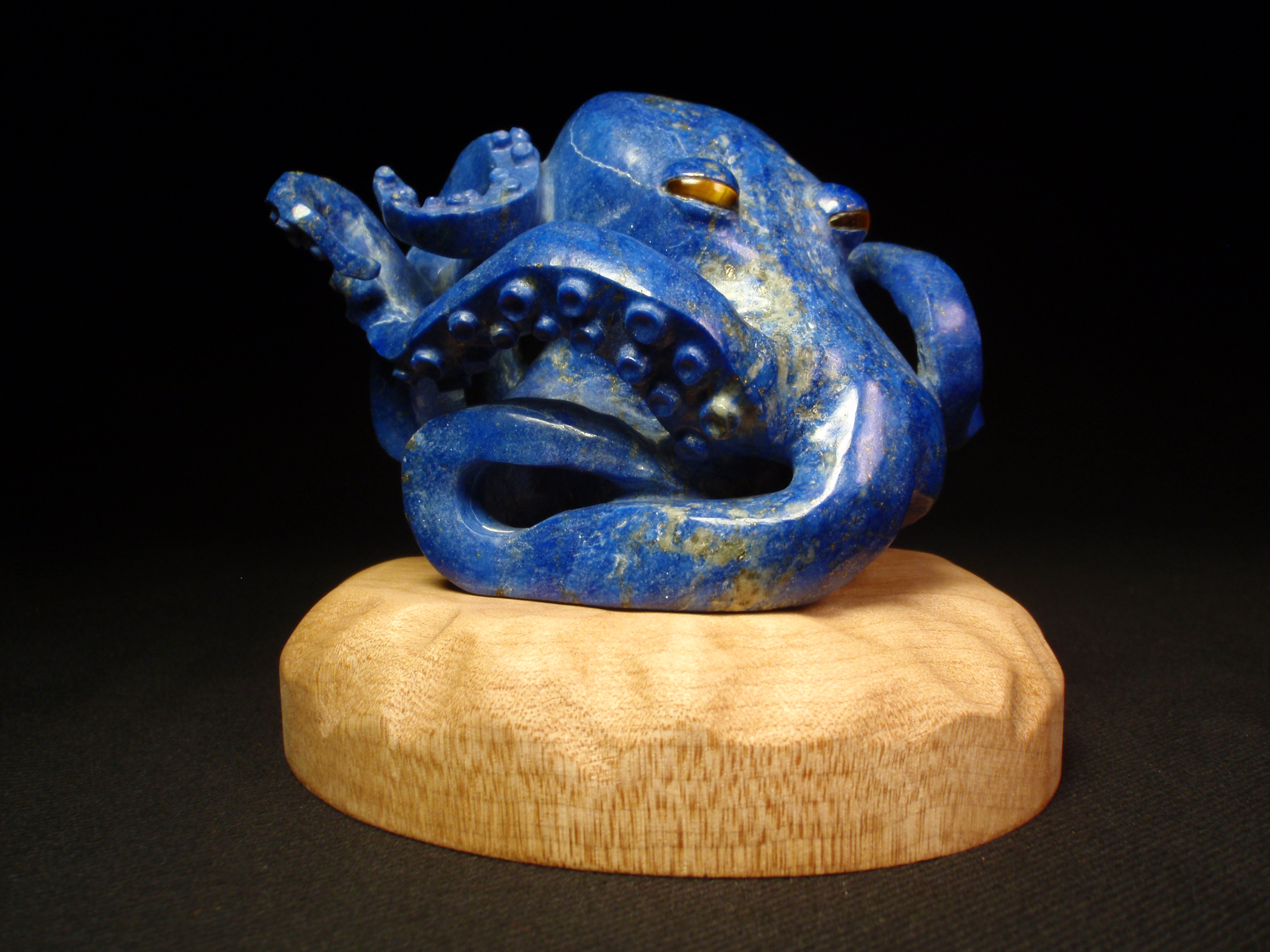 Blue Octopus Afghanistan lapis lazuli Chatoyant Tiger's-Eye 1984 4"w. 3" h. Dale Blankenship