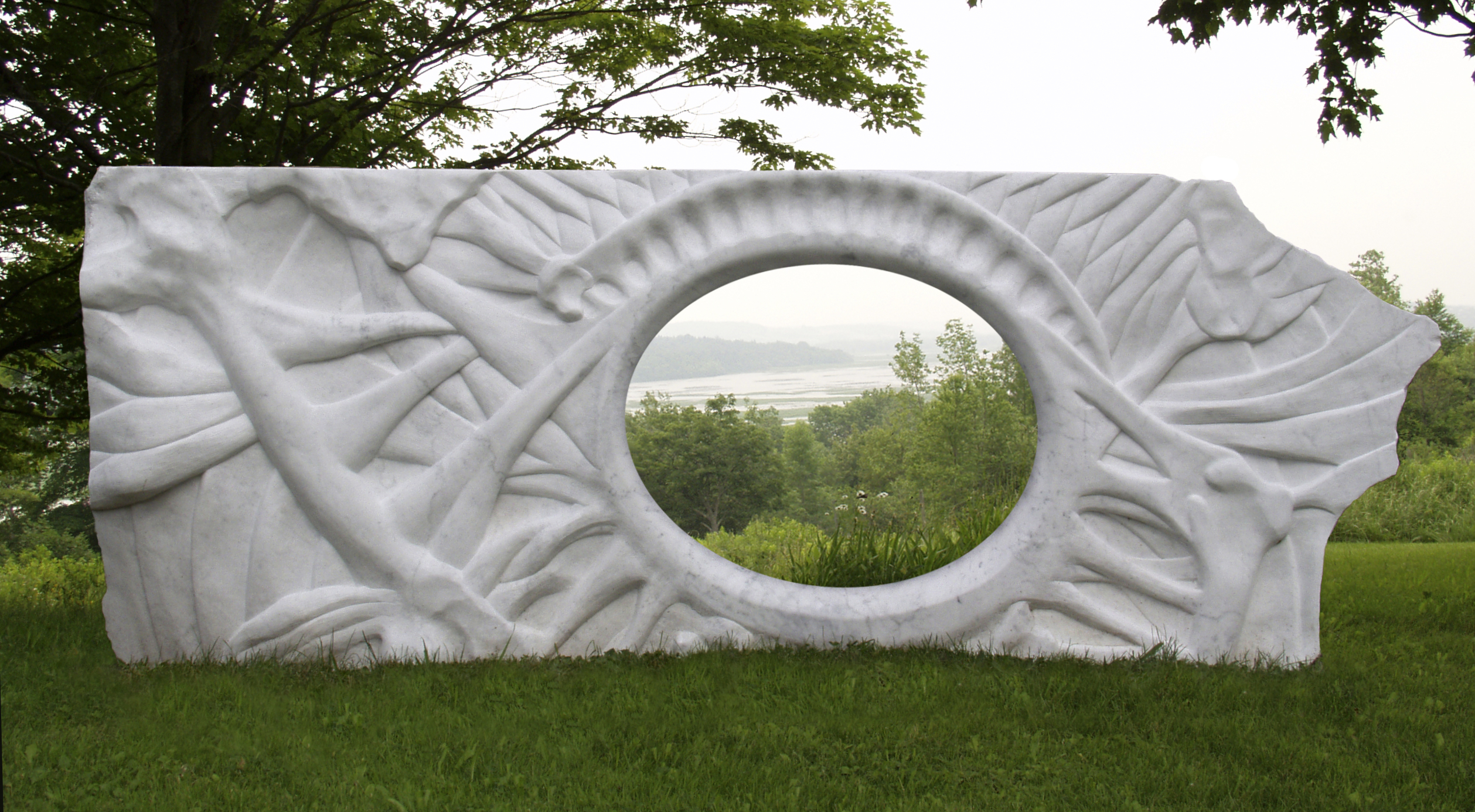 “Inner View”, marble, 2001, 104” X 42” X 10’ I removed the surface and changed the structure of stone from crystal to muscle. This was part of a series that went on for a few years trying to get beneath the surface of things…