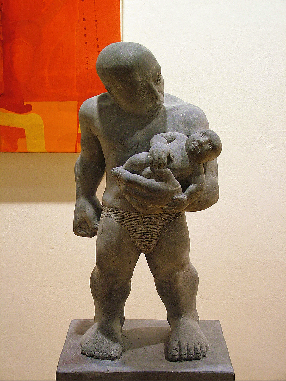 James Horan "Little Miracle" 2006 irish limestone father and child 26inch h 1