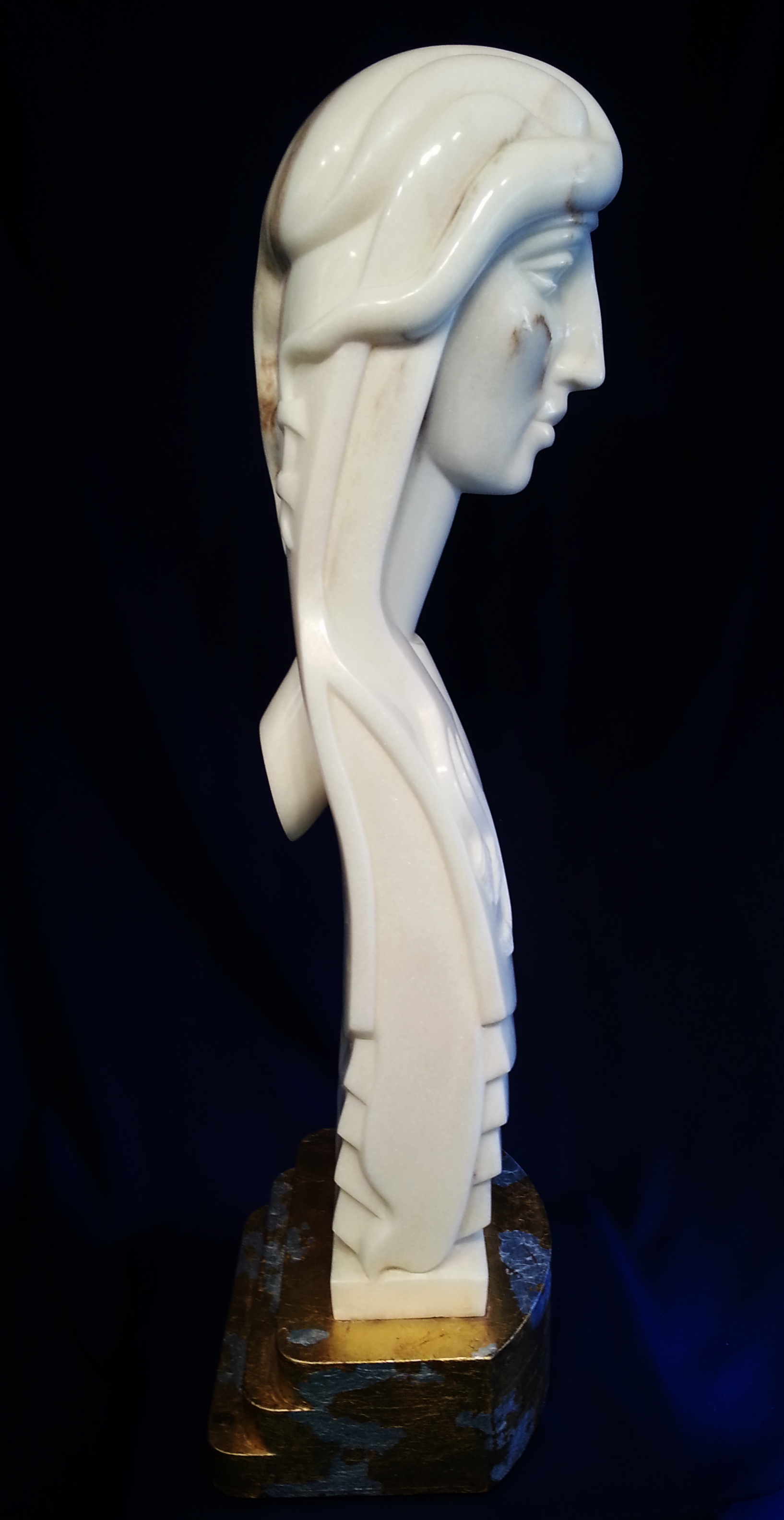 “Mary Magdalene”, Portuguese Marble on Wood Base with gold and silver leaf, 37” tall.