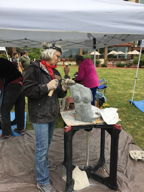 Silvia Behrend sculpts during the Women’s Hand Carving weekend. Photo by Carmen Chacon.